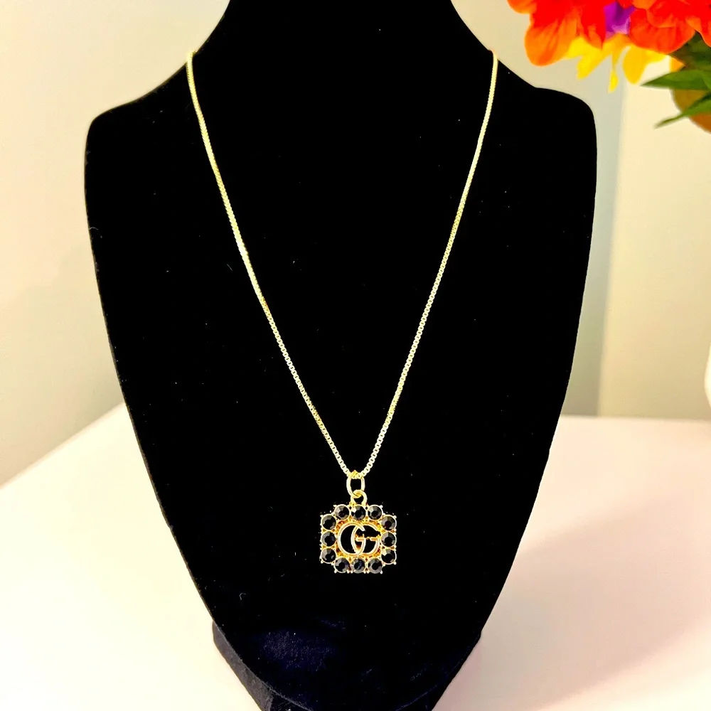 Gold and Black GG Gucci Crystal Charm with Necklace - Picture 3 of 5